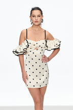hermosa Dot Off Shoulder Mini Dress In White Avalabel