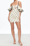 hermosa Dot Off Shoulder Mini Dress In White Avalabel