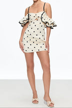hermosa Dot Off Shoulder Mini Dress In White Avalabel