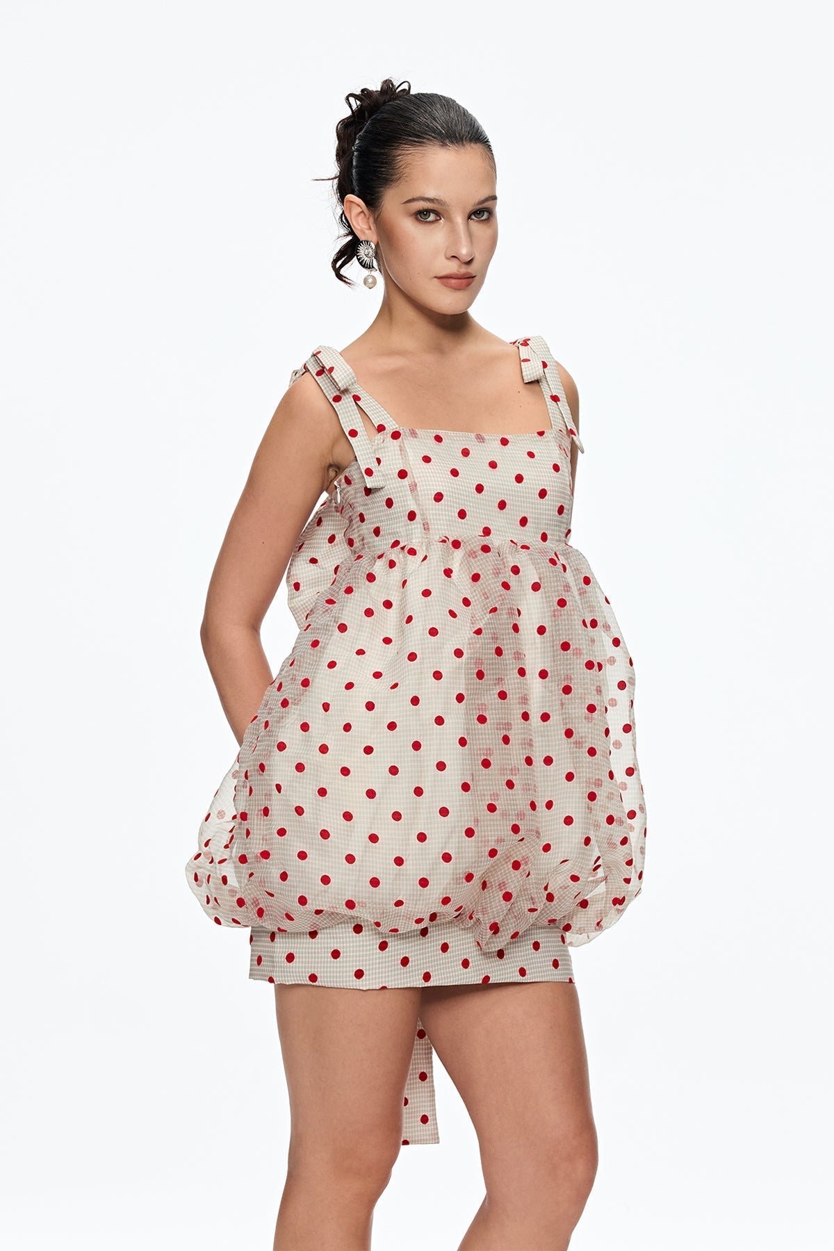 jennifer Dot Grid Bow Mini Dress Avalabel