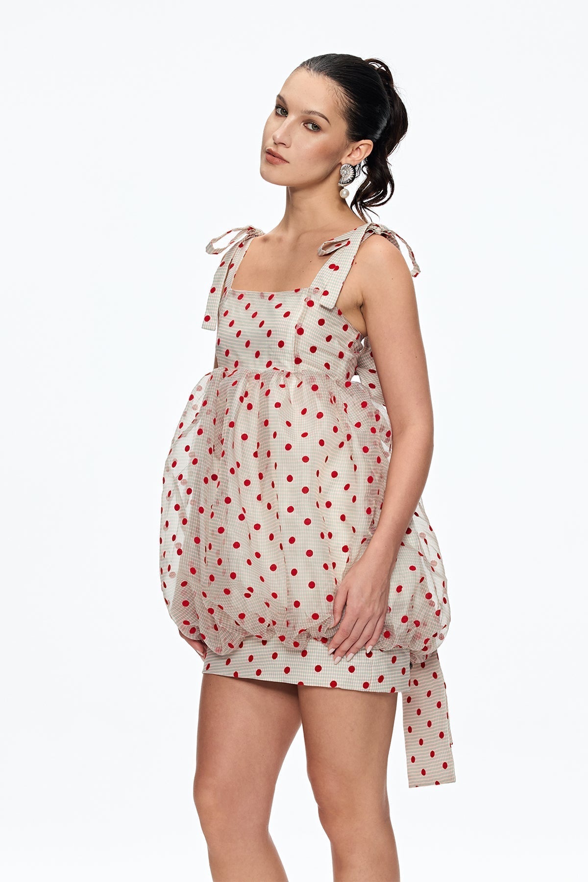 jennifer Dot Grid Bow Mini Dress Avalabel