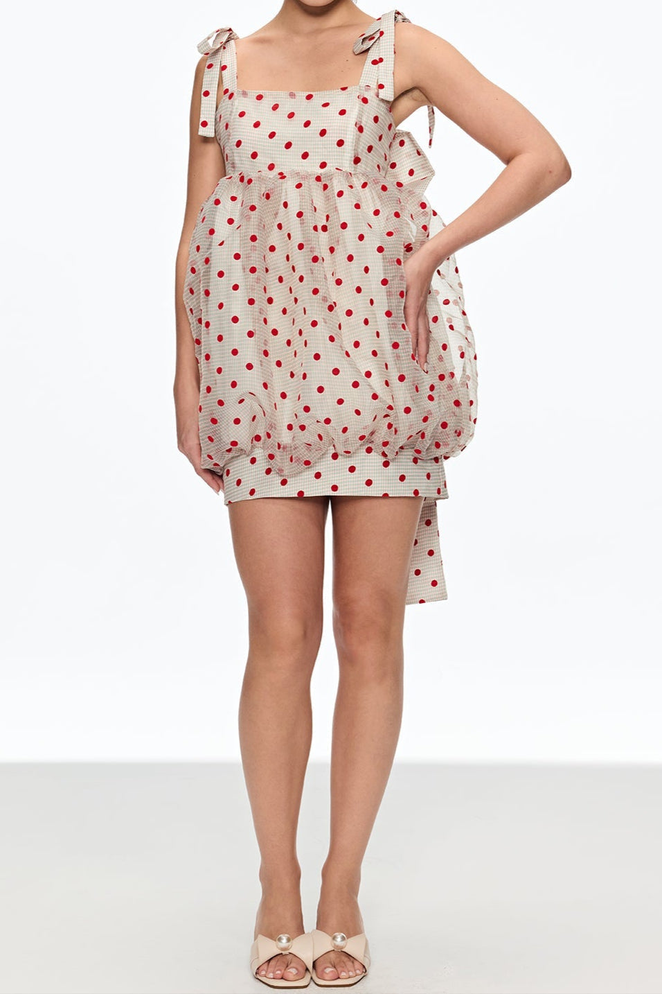 jennifer Dot Grid Bow Mini Dress Avalabel
