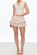 elvira Sleeveless Ruffle Skirt Set in beige Avalabel