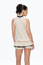 eudora Sleeveless Bow Top in beige Avalabel
