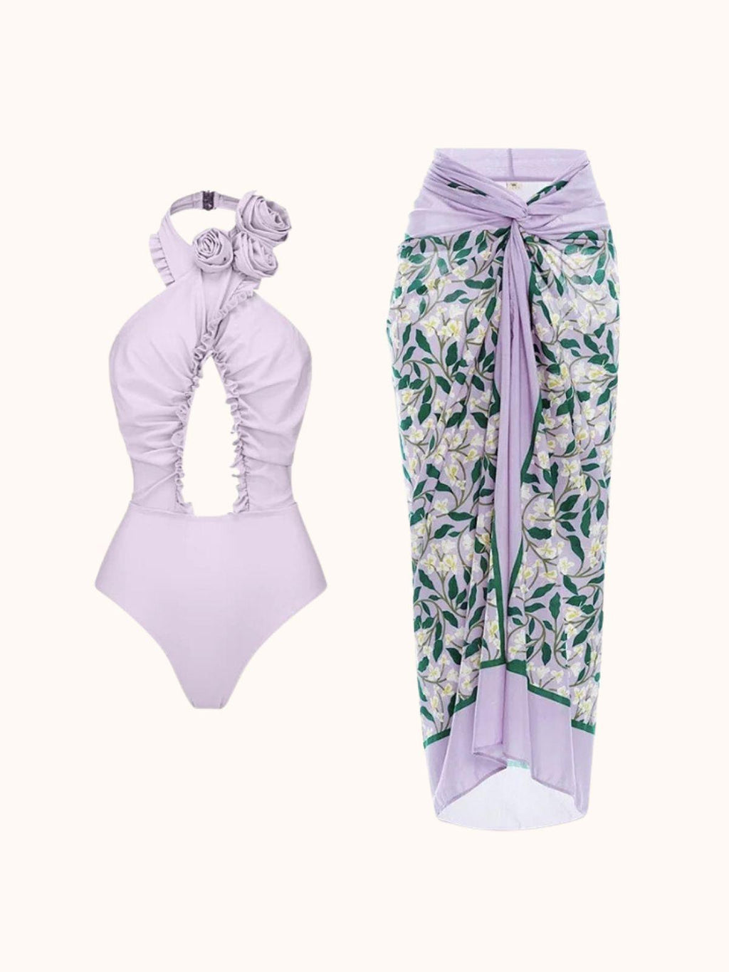 Cally Halterneck Swimwear Two Piece Set In Lilac Avalabel