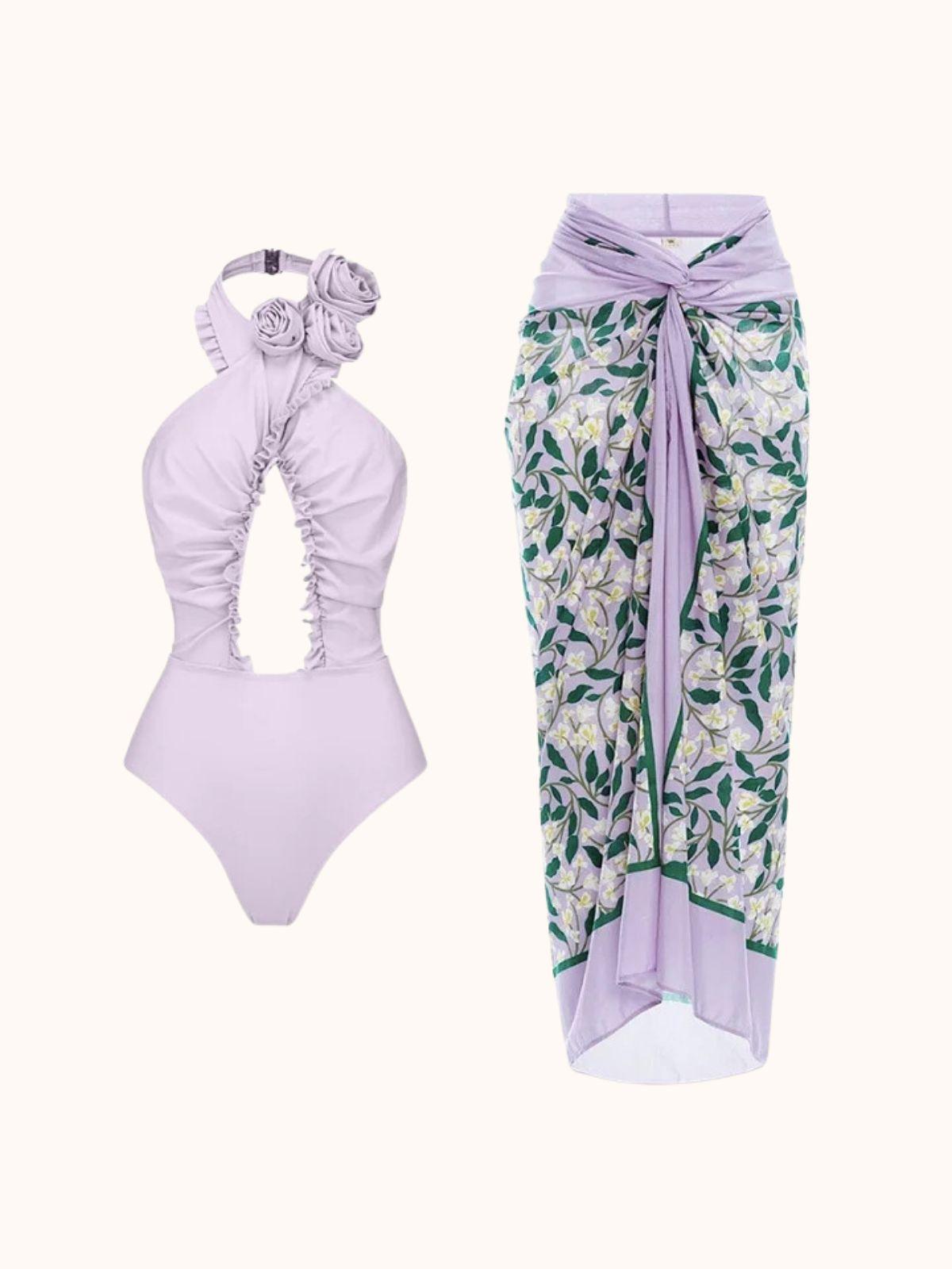 Cally Halterneck Swimwear Two Piece Set In Lilac Avalabel