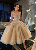 A-Line Glitter Sleeveless Light Champagne Wedding Dresses Avalabel