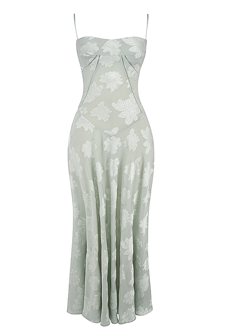 Floral Lace Back Maxi Dress -White Avalabel