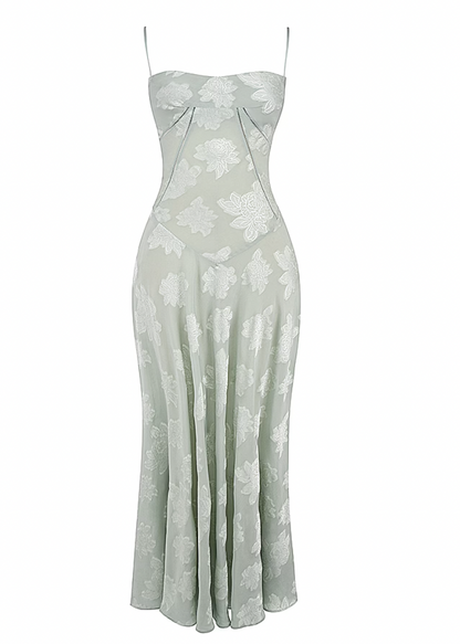 Floral Lace Back Maxi Dress -White Avalabel