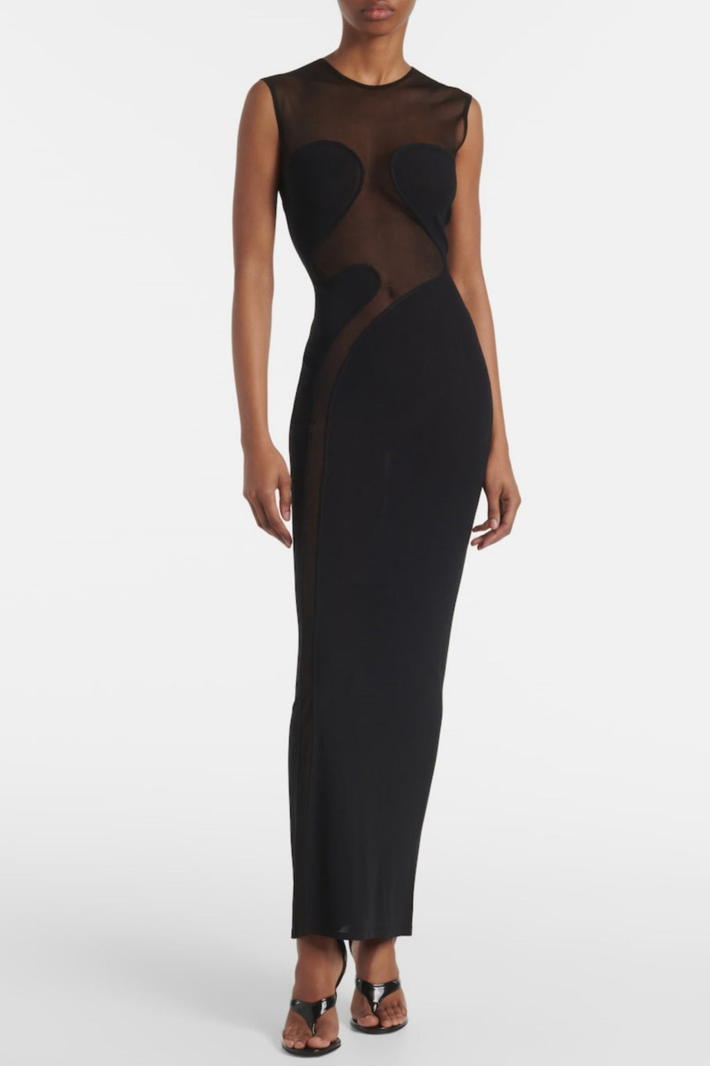 Carmina Mesh Paneled Maxi Bandage Dress in Black Avalabel
