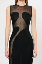 Carmina Mesh Paneled Maxi Bandage Dress in Black Avalabel