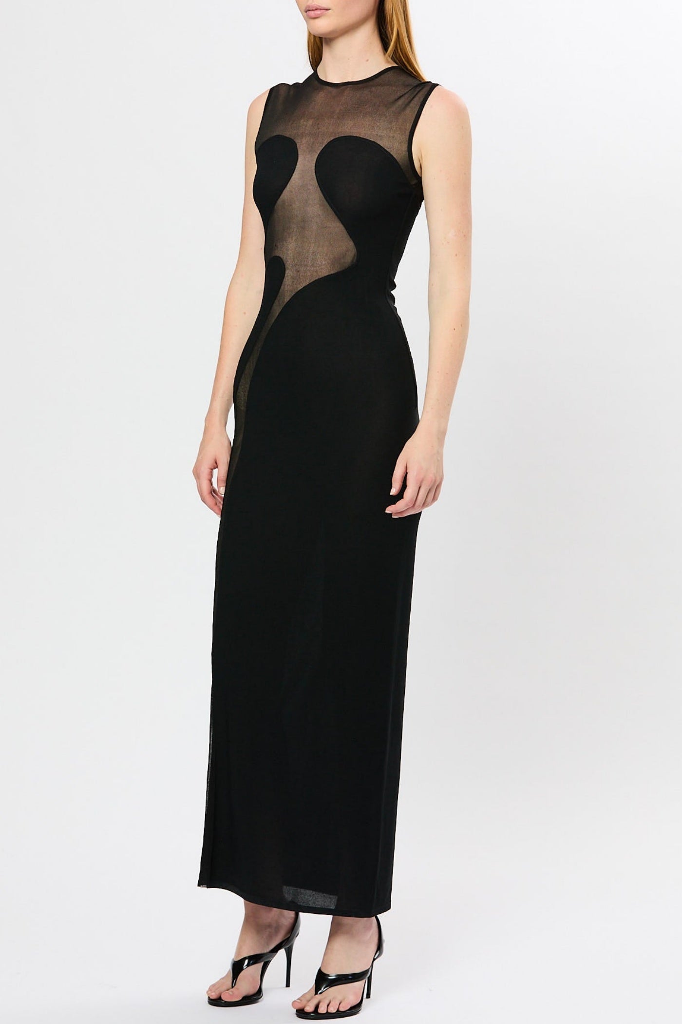 Carmina Mesh Paneled Maxi Bandage Dress in Black Avalabel