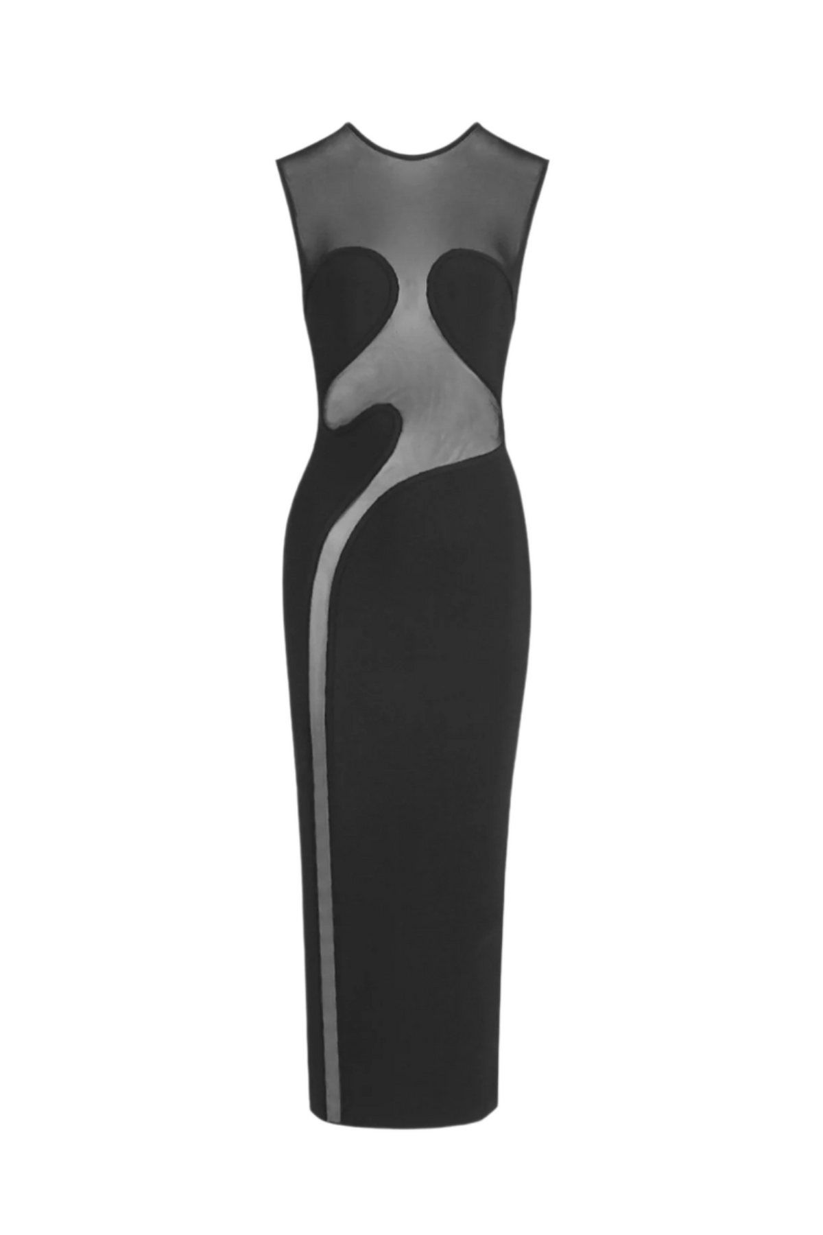 Carmina Mesh Paneled Maxi Bandage Dress in Black Avalabel