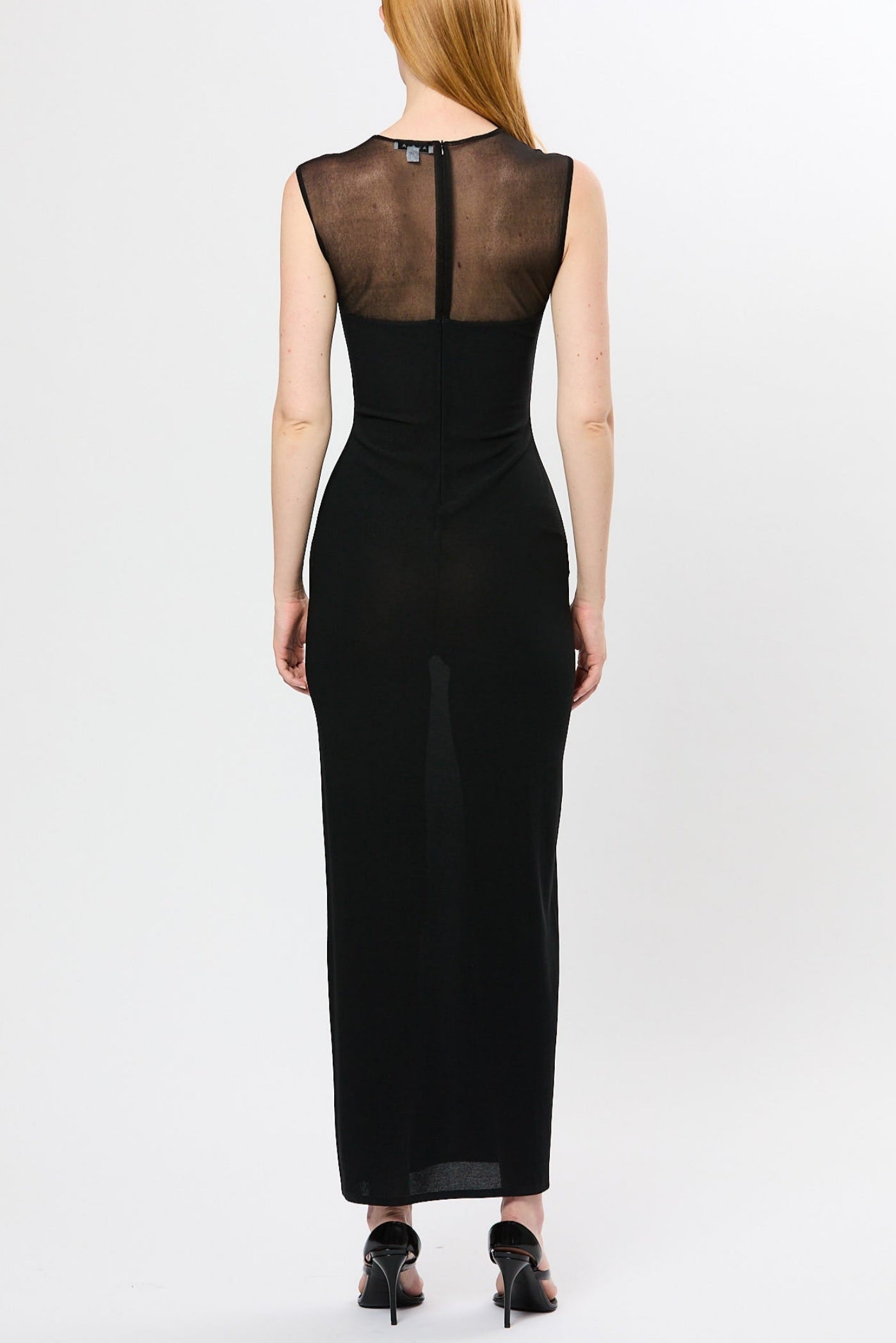Carmina Mesh Paneled Maxi Bandage Dress in Black Avalabel