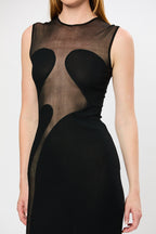 Carmina Mesh Paneled Maxi Bandage Dress in Black Avalabel