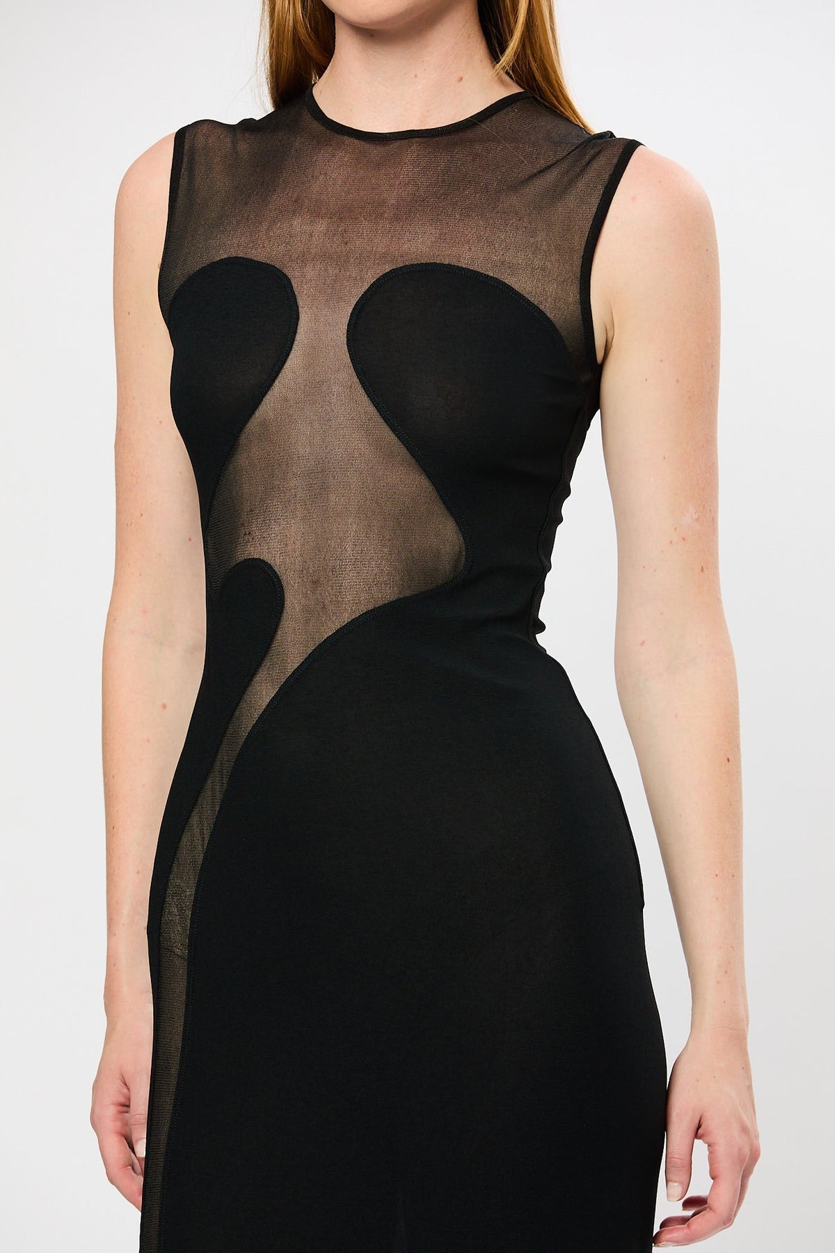 Carmina Mesh Paneled Maxi Bandage Dress in Black Avalabel