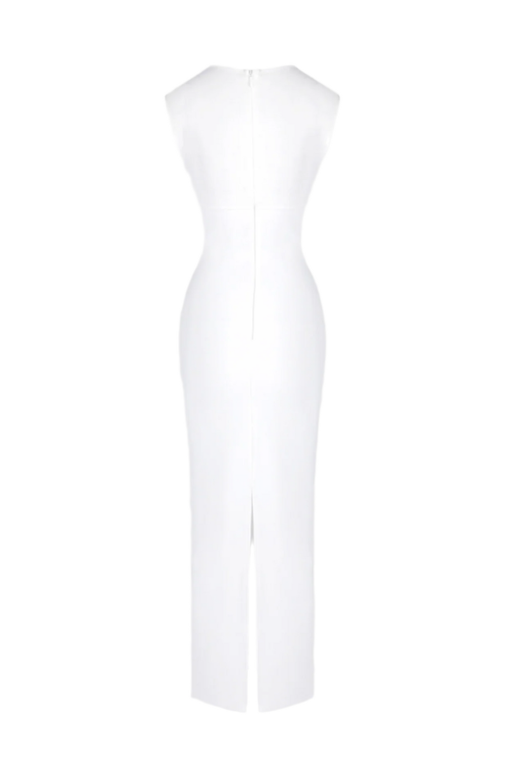 Carmina Mesh Paneled Maxi Bandage Dress in White Avalabel