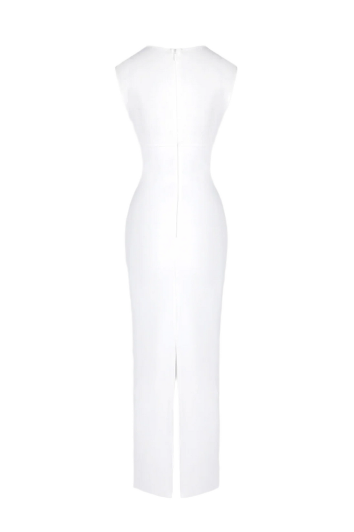 Carmina Mesh Paneled Maxi Bandage Dress in White Avalabel