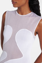 Carmina Mesh Paneled Maxi Bandage Dress in White Avalabel