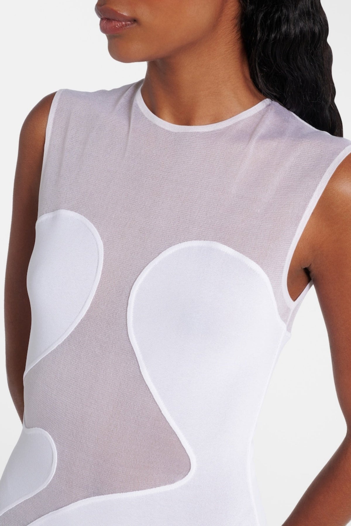 Carmina Mesh Paneled Maxi Bandage Dress in White Avalabel