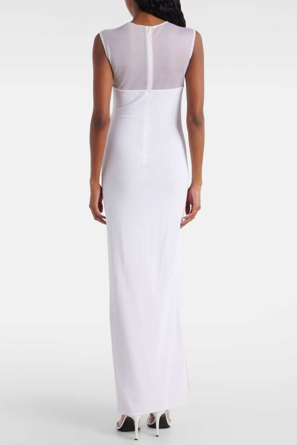 Carmina Mesh Paneled Maxi Bandage Dress in White Avalabel