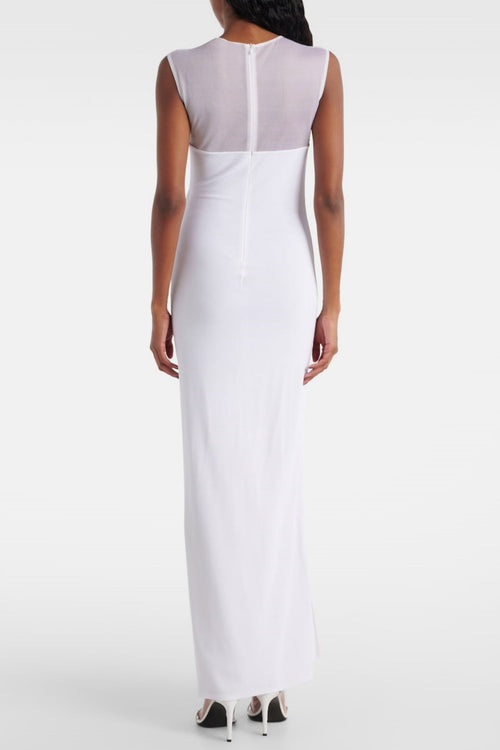 Carmina Mesh Paneled Maxi Bandage Dress in White Avalabel