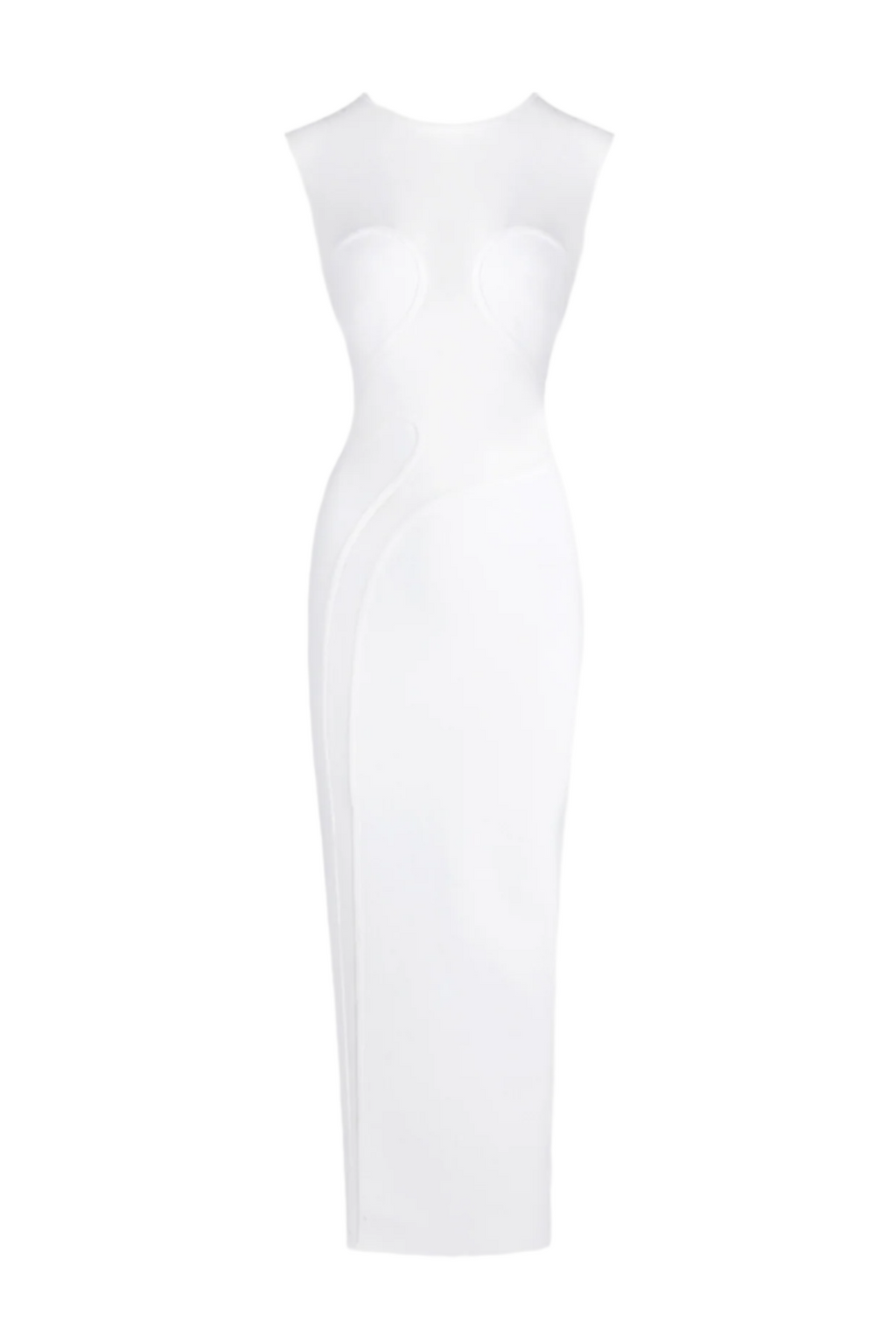 Carmina Mesh Paneled Maxi Bandage Dress in White Avalabel