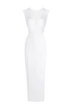 Carmina Mesh Paneled Maxi Bandage Dress in White Avalabel