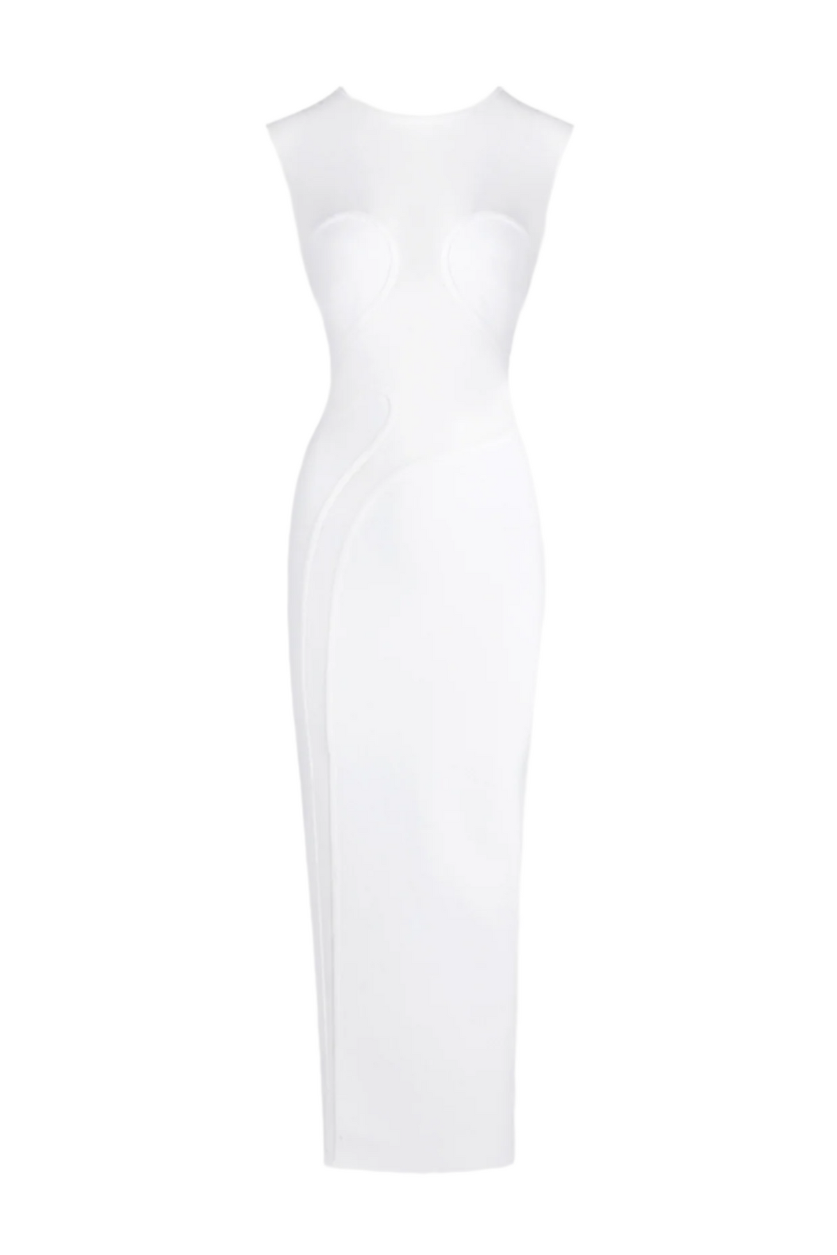 Carmina Mesh Paneled Maxi Bandage Dress in White Avalabel