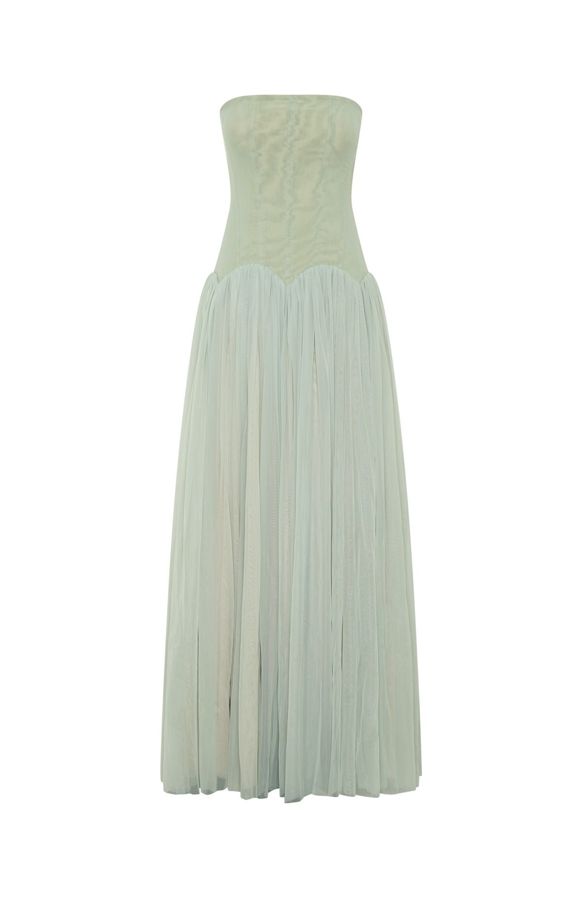Sabrina Tulle Strapless Maxi Dress - Green Avalabel