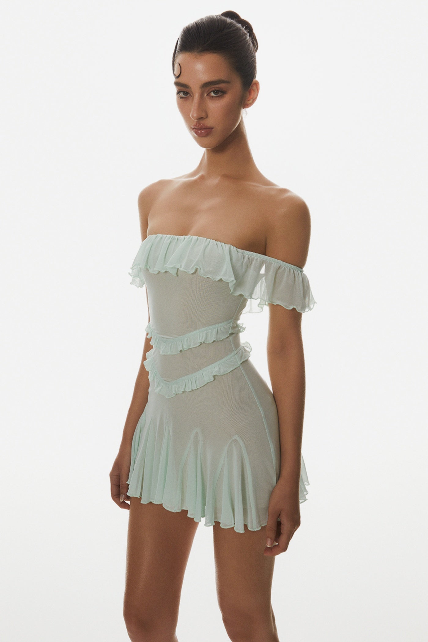 Charelle Off Shoulder Ruffle Mini Dress Avalabel