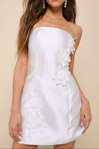 Charming Destiny White 3D Floral Applique Strapless Mini Dress Avalabel
