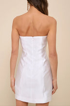 Charming Destiny White 3D Floral Applique Strapless Mini Dress Avalabel