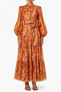 kelly Printed Balloon Sleeve Maxi Dress in brown Avalabel
