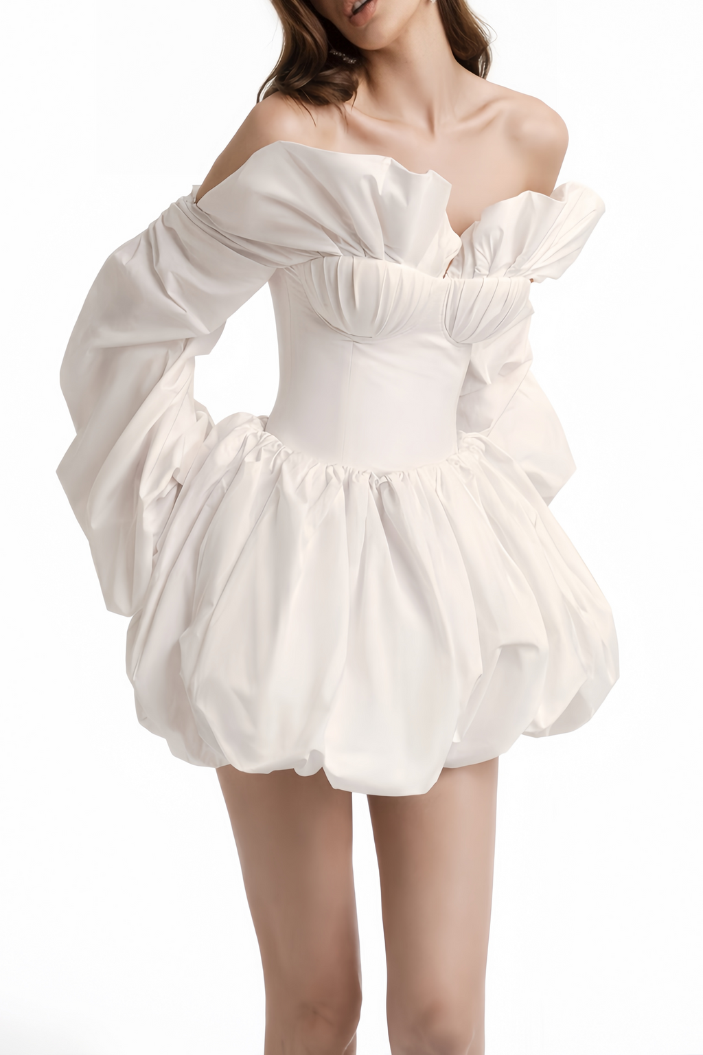 Tiffany White Off-Shoulder Ruched Blouse & Skirt Set Avalabel