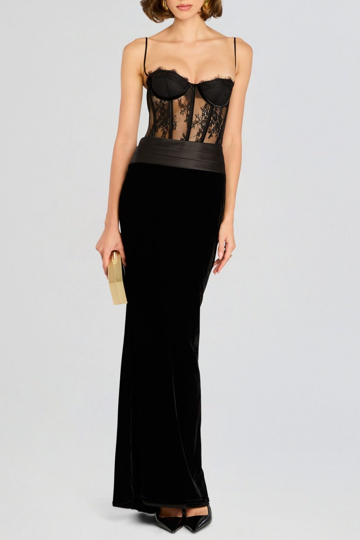 Lace Corset Velvet Maxi Dress Avalabel
