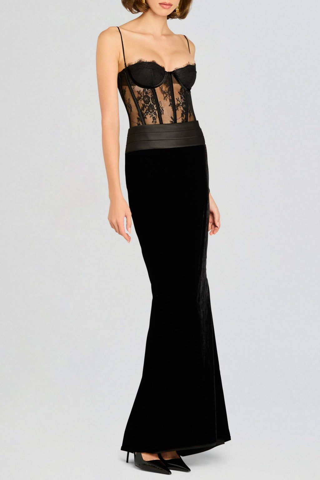 Lace Corset Velvet Maxi Dress Avalabel