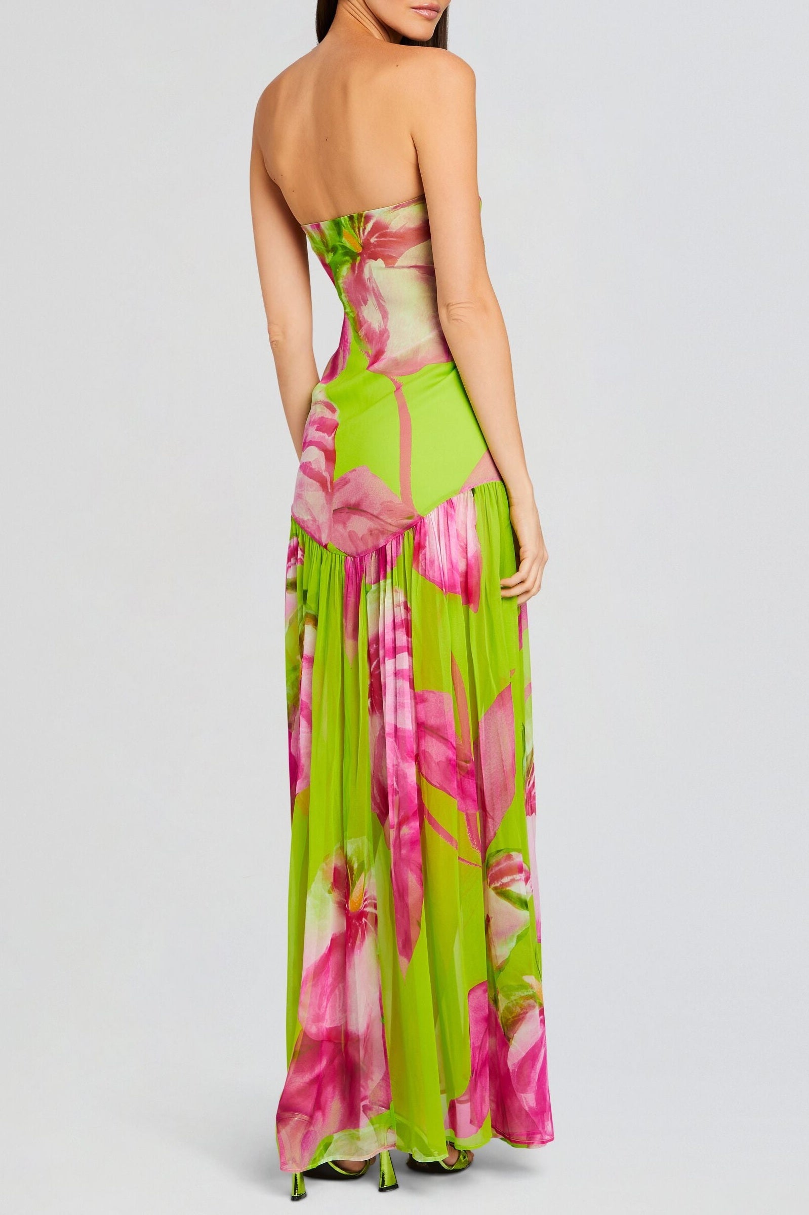Shmaka Floral Print Strapless Slit Maxi Dress - Green Avalabel