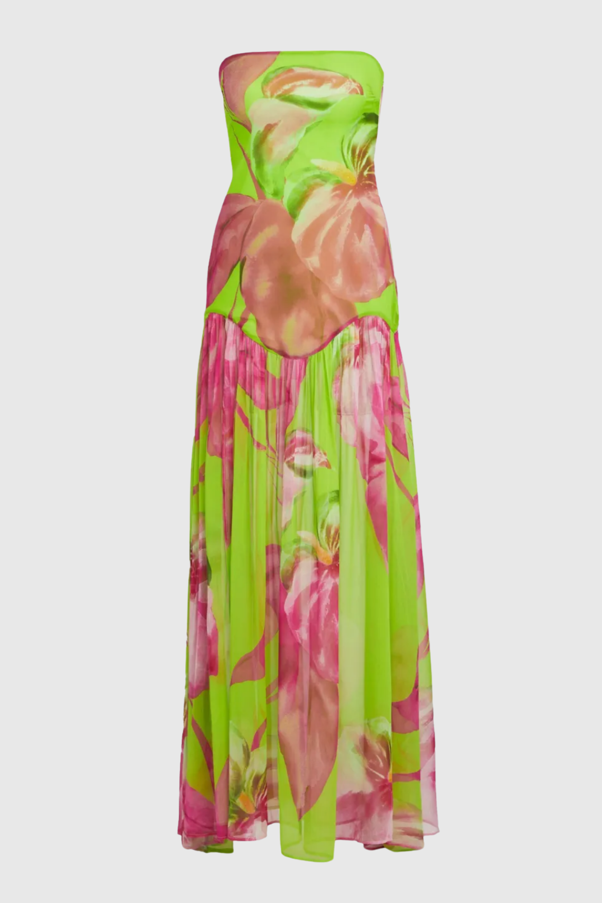 Shmaka Floral Print Strapless Slit Maxi Dress - Green Avalabel