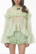 vanessa Mint Green Floral Lace Ruffled Top & Shorts Set Avalabel