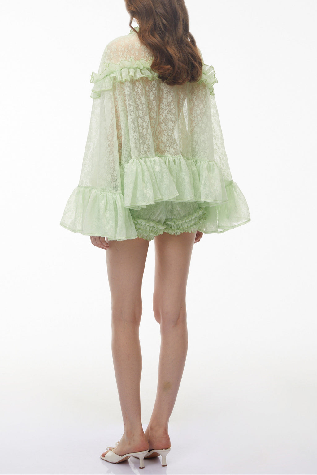 vanessa Mint Green Floral Lace Ruffled Top & Shorts Set Avalabel