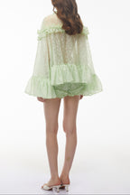 vanessa Mint Green Floral Lace Ruffled Top & Shorts Set Avalabel
