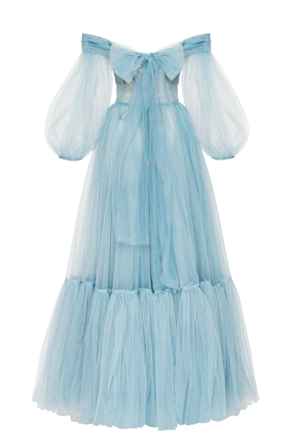 Ocean Wave Sheer Sleeves Maxi Tulle Dress Avalabel