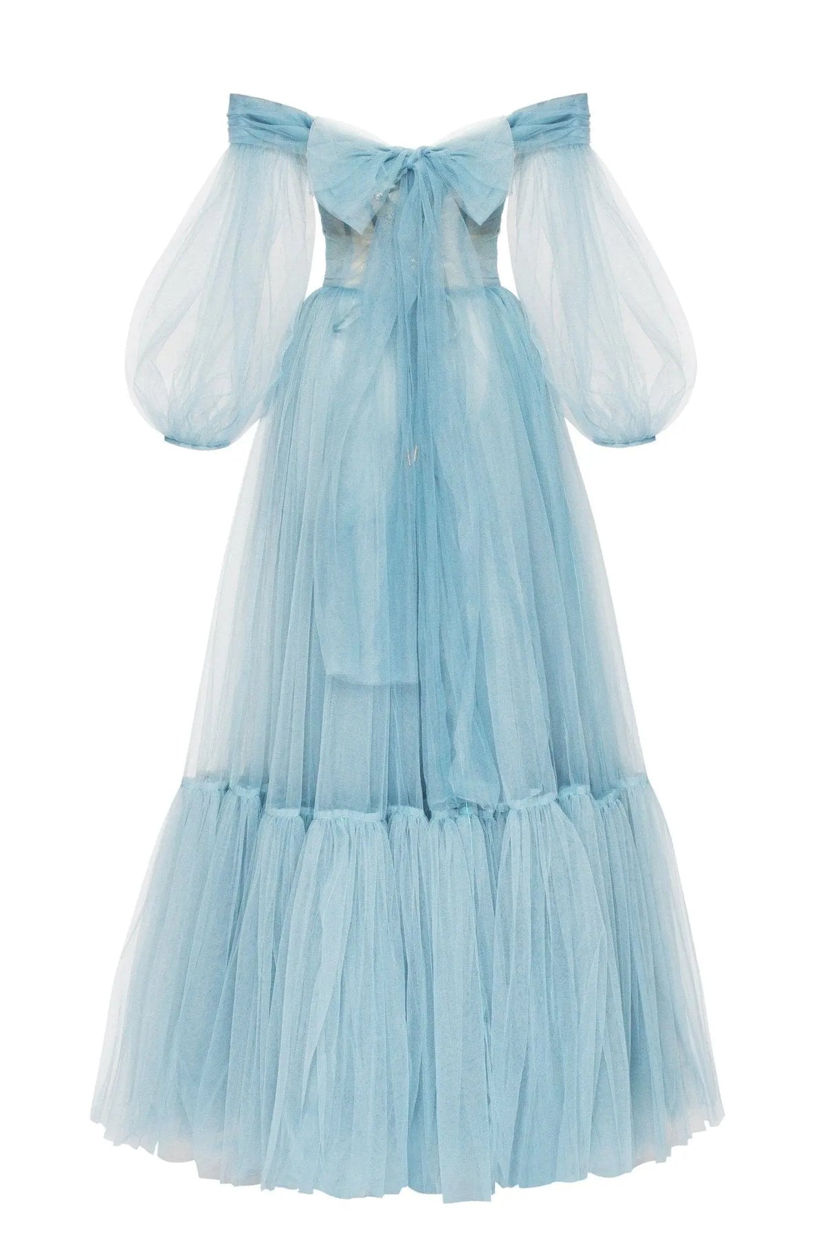 Ocean Wave Sheer Sleeves Maxi Tulle Dress Avalabel