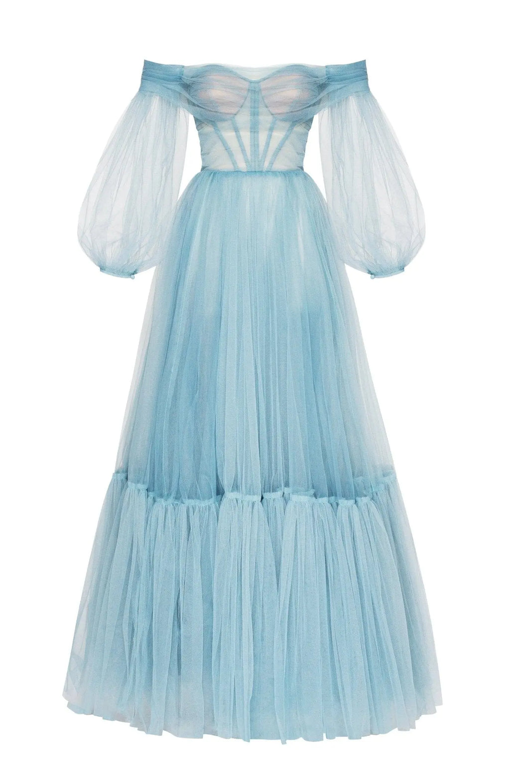 Ocean Wave Sheer Sleeves Maxi Tulle Dress Avalabel