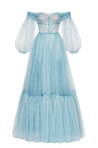 Ocean Wave Sheer Sleeves Maxi Tulle Dress Avalabel