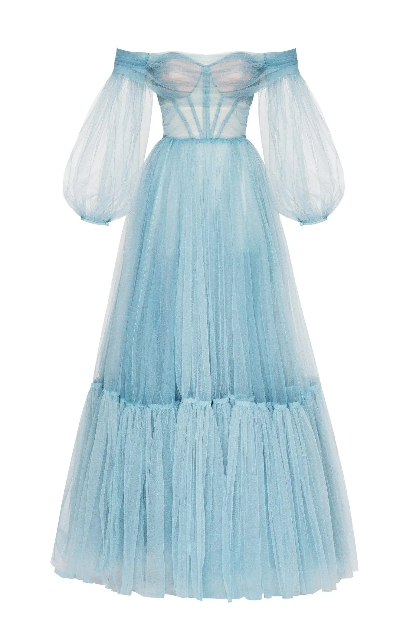 Ocean Wave Sheer Sleeves Maxi Tulle Dress Avalabel