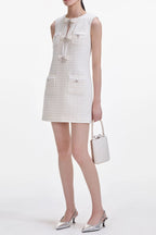 Cream Boucle Bow Mini Dress Avalabel