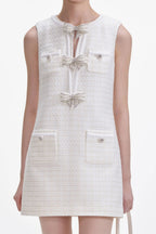 Cream Boucle Bow Mini Dress Avalabel