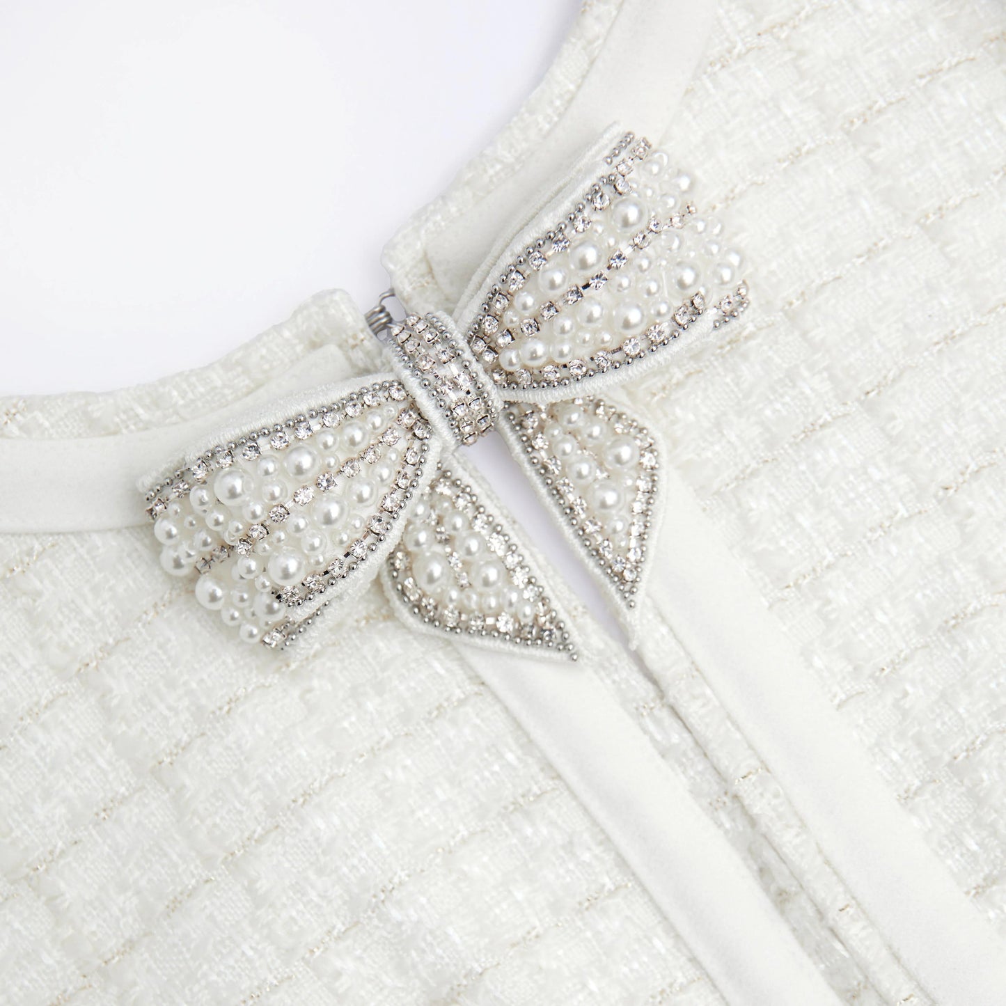 Cream Boucle Bow Mini Dress